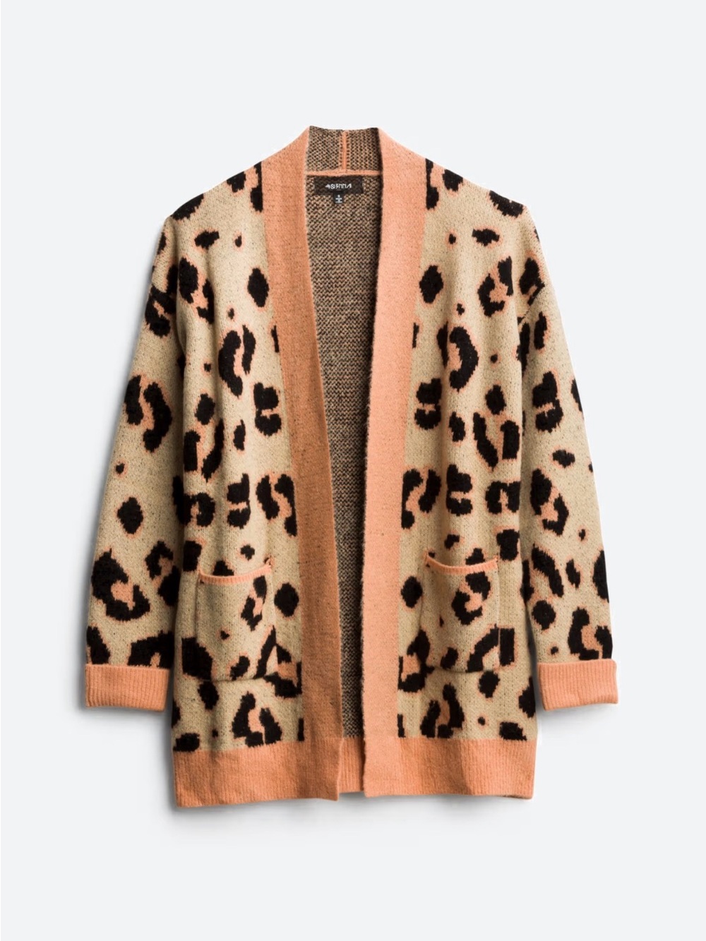 Leopard Print Open-Front Cardigan - Peach, Beige, Black (WM)